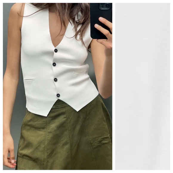 NWT. Zara White Viscose Blend Sleeveless V-neck Vest Top with Back Strap Size XL - Picture 1 of 9